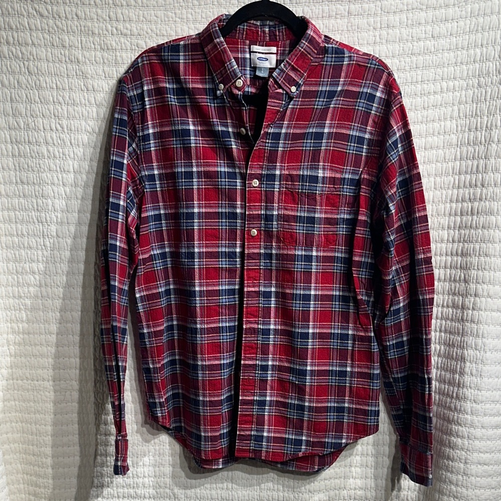Old Navy Men's Slim Fit Plaid Red Button-Down Shirt Size Large